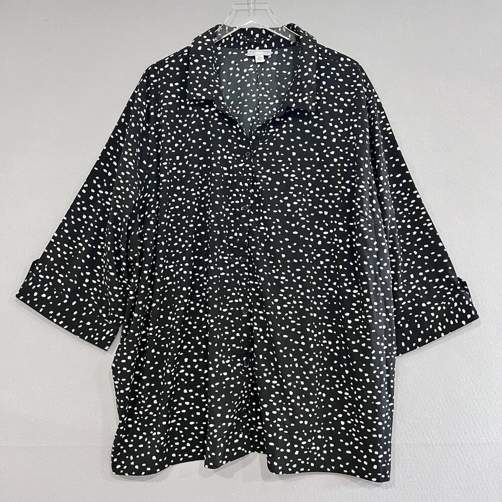 Catherine’s Shirt Plus Size 4X Black Confetti Button Up The Timeless Blouse